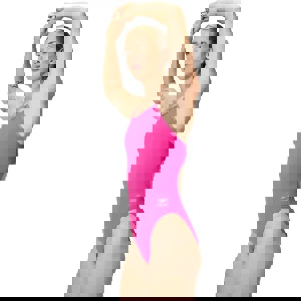 Vibrant Speedo club training solid web back swimsuit in dark pink with cutouts