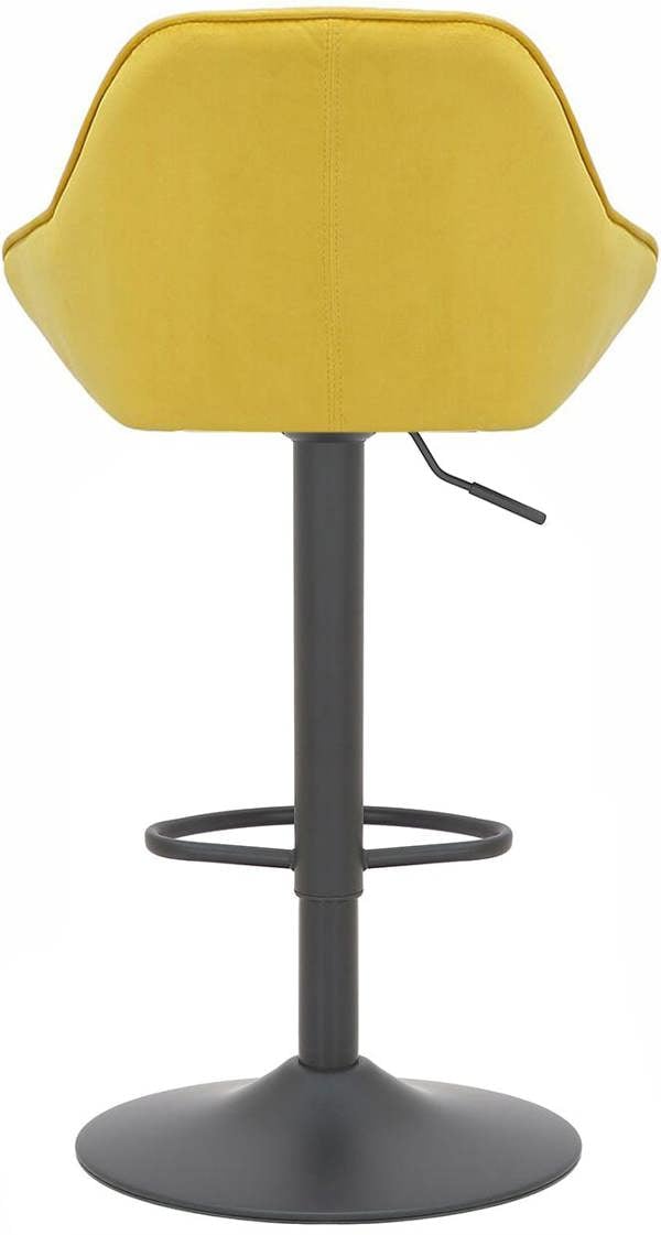 Lamboro Velluto Velvet Kitchen Bar Stool, Padded Seat & Backrest, Matt Black Footrest & Stem, Height Adjustable Swivel Gas Lift, Mustard