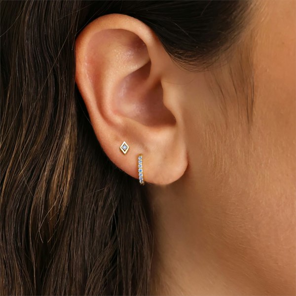 Aquamarine March Birthstone Earring Gift Set: Small Huggie Hoops and  Cartilage Labret