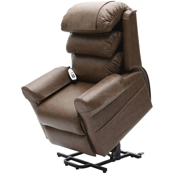 Dual Motor Rise and Recline Armchair - Waterfall Pillow - Nutmeg PU Leather Loops
