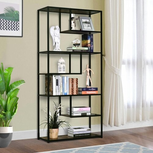 Wyld Haus Elra Metal And Wood Rustic Brown And Black 6 Tier Industrial Tall Bookcase