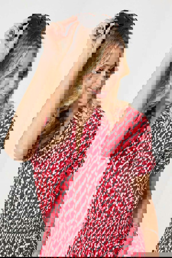 Red | Geo Print Hanky Hem Midi Dress