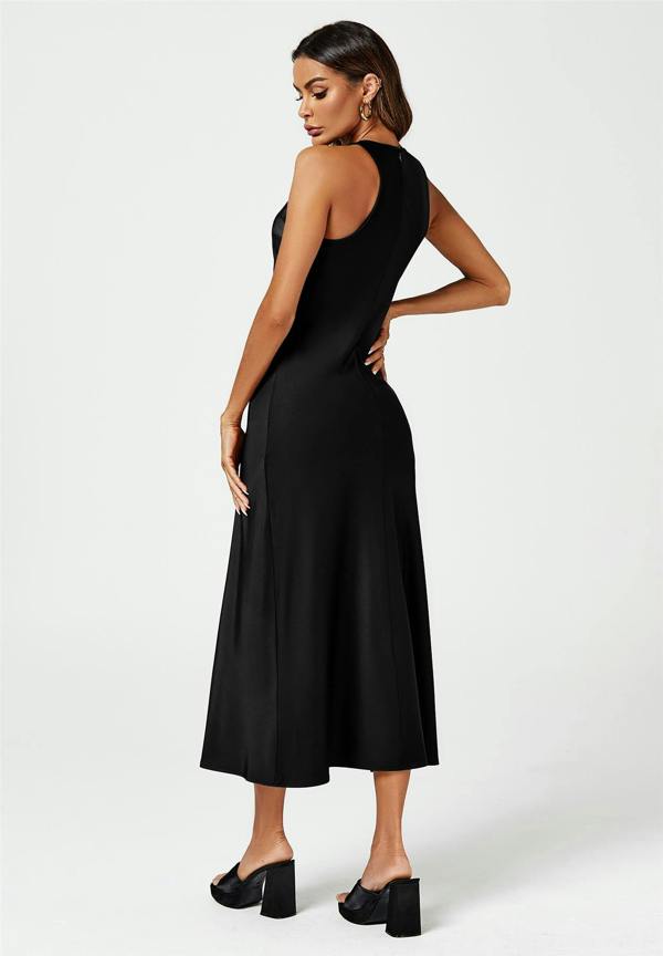 FS Collection Slim-Fit Satin Midi Dress In Black