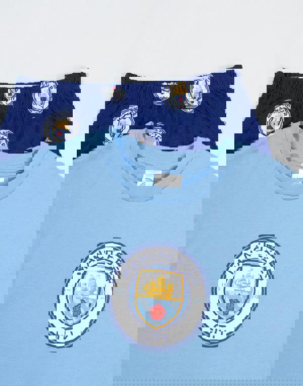 Manchester City Boys Multicoloured Logo Short Sleeve Long Leg Pyjama Set