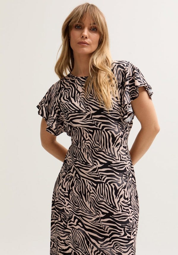 Zelda Tiered Zebra Print Maxi Dress In Multi