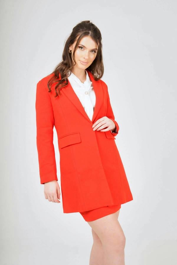 LuvForever Red Long Blazer  Mini Skirt Suit