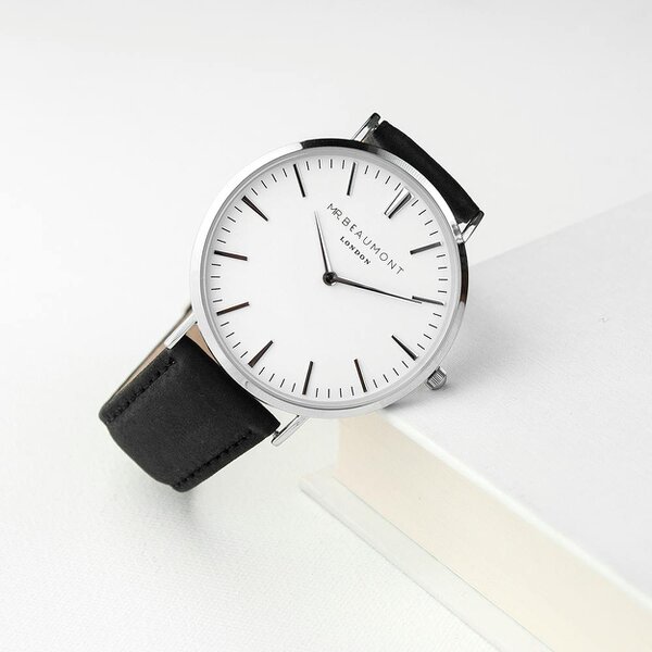 Men's Modern Vintage Personalised Leather Watch | Black
