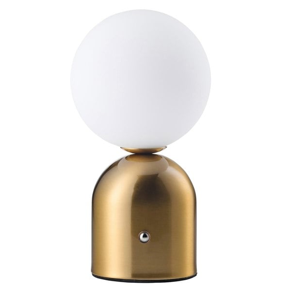 Modern Satin Gold Rechargeable Touch Dimmable Table Lamp with Opal Globe Shade Image 1