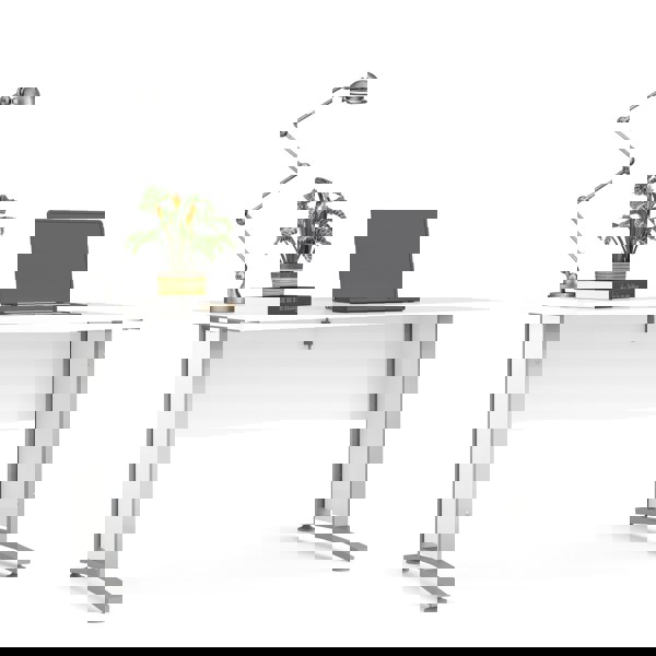 Furniture To Go Prima Desk 150 cm in White with Silver grey steel legs