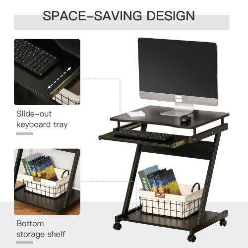 Wyld Haus Kamo Wooden Black Mobile Desk With Castor Wheels And Sliding Keyboard Tray