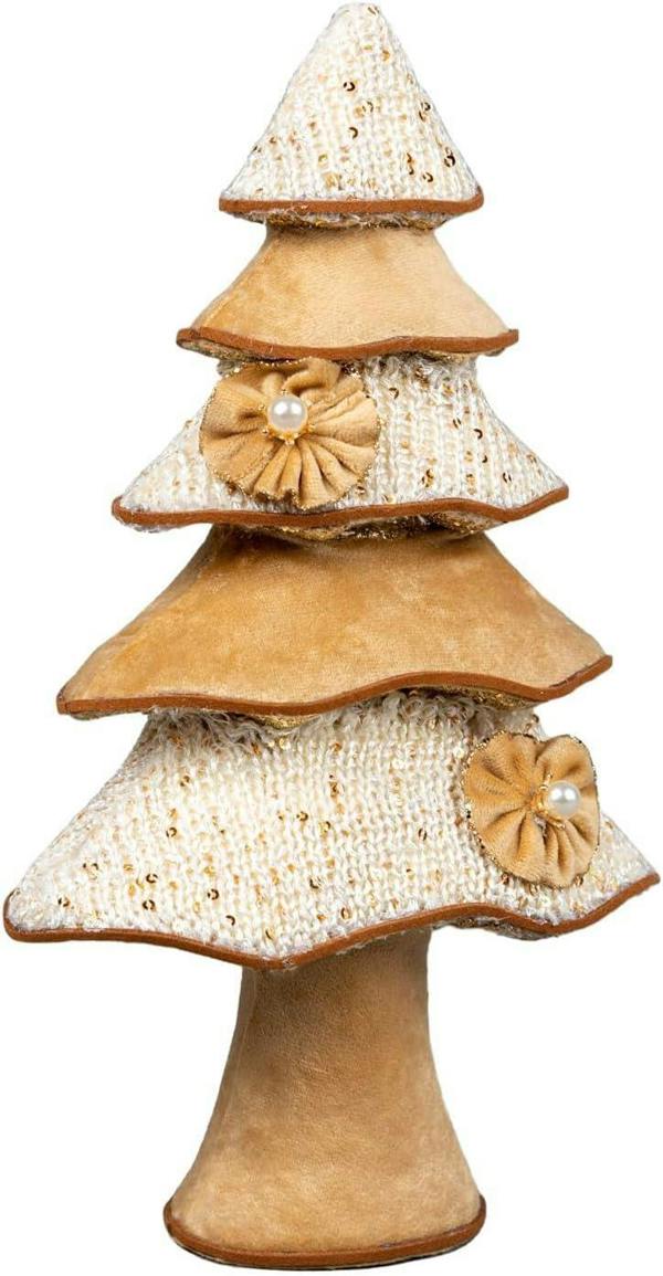 32cm Gold Christmas Tree Figurine with Velour, Sequin and Pearl Flower Details image 3