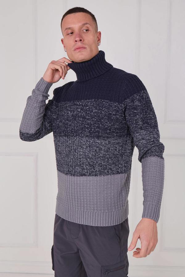 Men's Textured Roll Neck Jumper