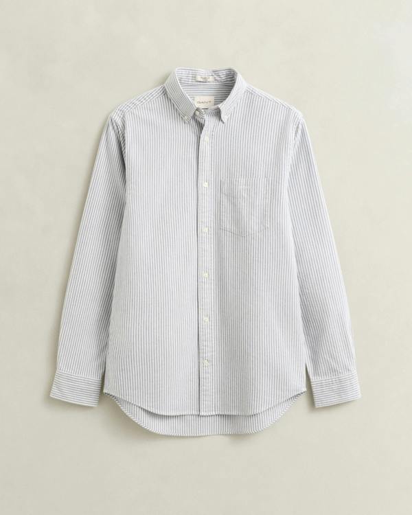 GANT Mens Regular Fit Brushed Oxford Stripe Shirt - 435 Crisp Blue | CHO | Designer Mens Long Sleeve Shirts