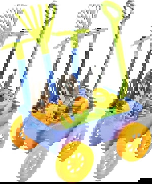 deAO Toys deAO Pull along Kids Wagon Wheelbarrow and Gardening Tools Play Set Includes 10 Accessories