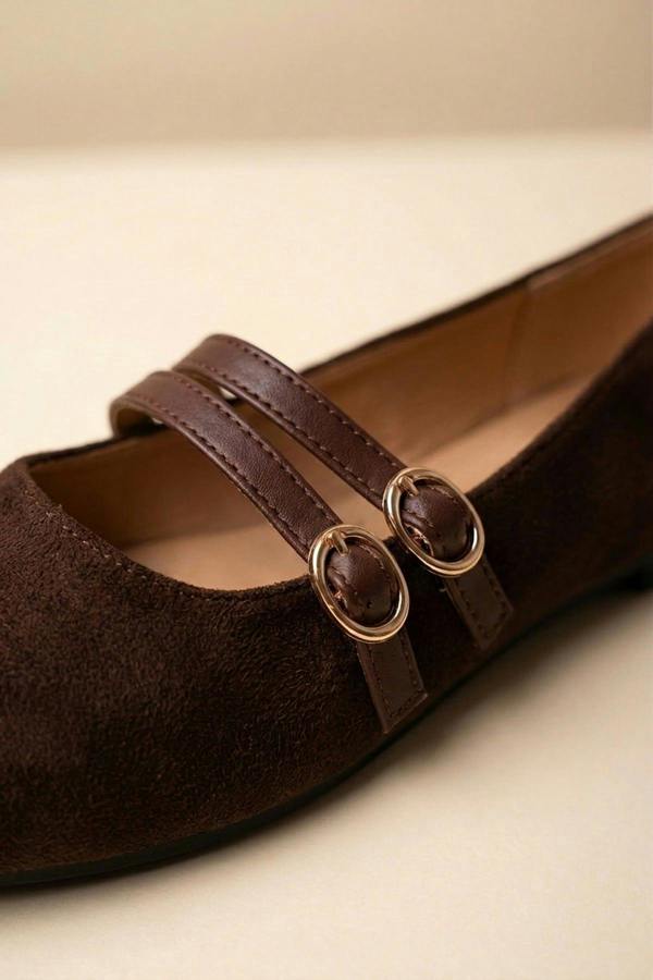 ikrush Saoirse Faux Suede Double Buckle Strap Ballet Flats