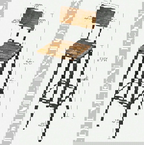 Modcraft Bar Stool Set of 2 Rustic Brown & Black Industrial Kitchen Chairs with Backrest & Footrest