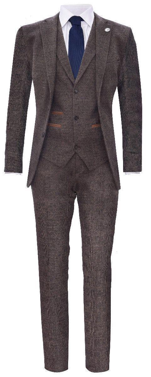 TruClothing Men's 3 Piece Brown Herringbone Tweed Suit