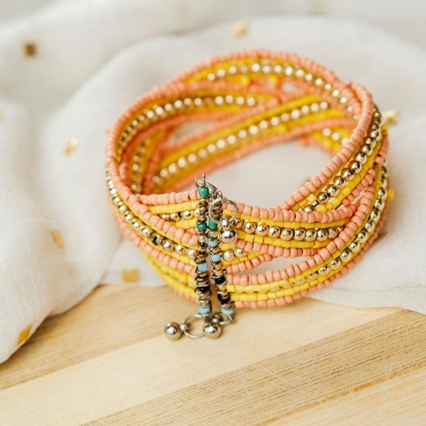 The Colourful Aura Blue Orange Golden Pearl Thick Open Cuff Ethnic Boho Gypsy Bridal Kada Bangle