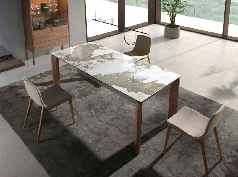 Angel Cerdá Rectangular porcelain marble and walnut extending dining table 1118