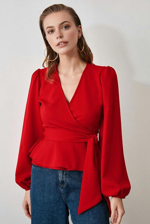 WOVCOR Woven Blouse with Tie Detail