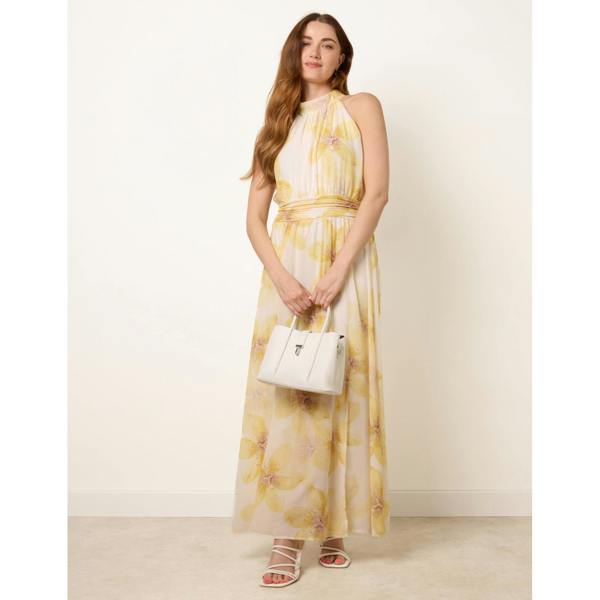 Blue Vanilla Floral Print Halter Neck Occasion Dress