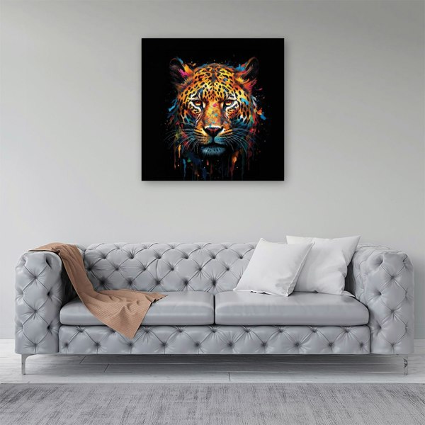 Warren Reed Splash Art Leopard Face Canvas