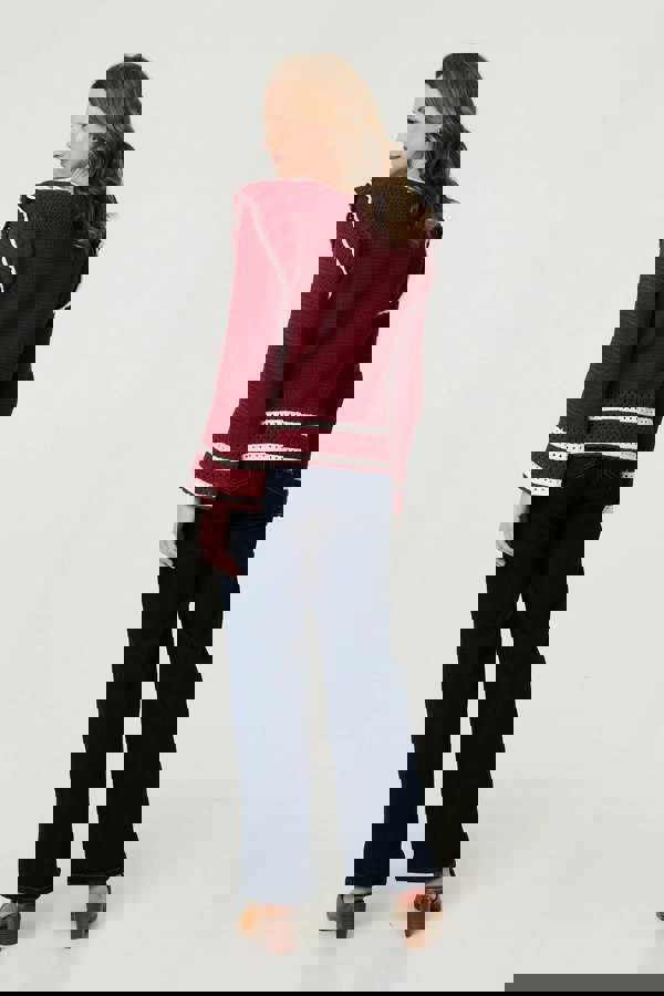 Red | Crochet Knit Frilled Hem Jumper
