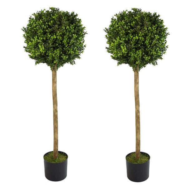 Leaf 120cm Pair of 4ft Artificial Boxwood Buxus Ball Topiary Tree