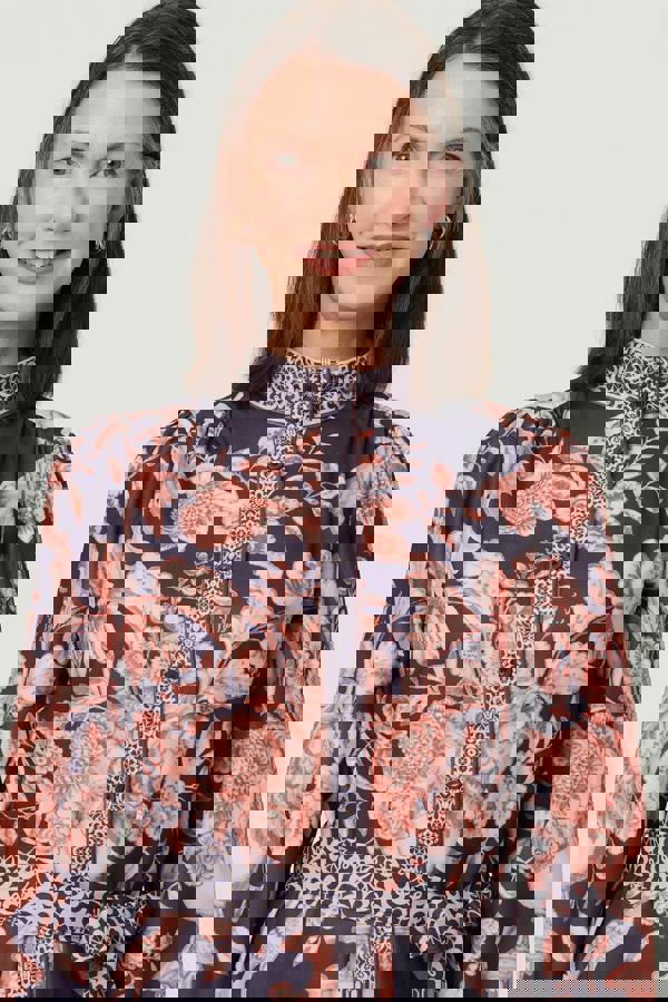 Navy | Border Print High Neck Maxi Shirt Dress