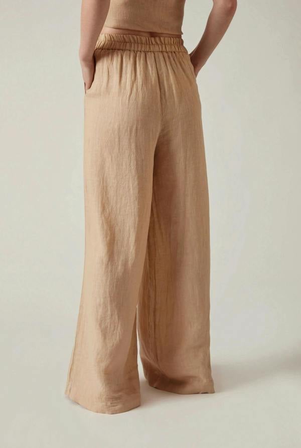 James Lakeland Sand Linen Wide-Leg Trousers