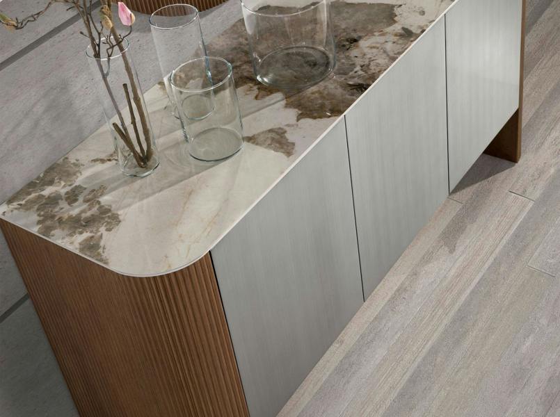 Angel Cerdá Sideboard Silver Wood, Walnut and Porcelain Marble Top 3261