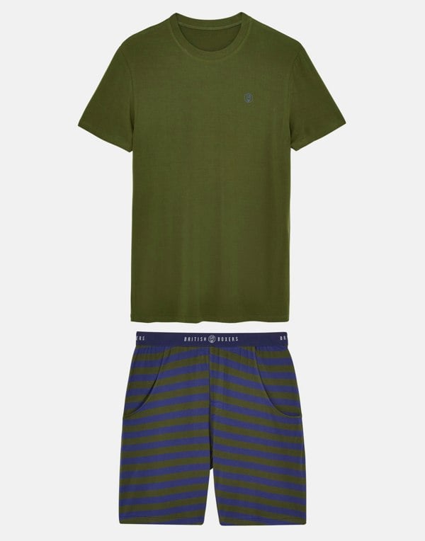 Men's Bamboo Short Pyjama Set - Leaves Stripe - British Boxers