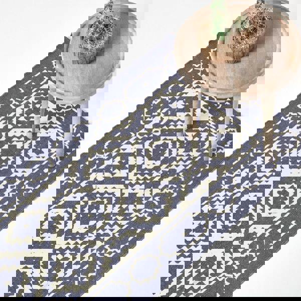 HOMESCAPES Halmstad Blue and White Scandi Style 100% Cotton Printed Rug