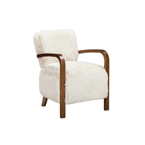 Wyld Haus Luna Cosy Upholstered Natural Faux Shearling and Wood Cosy Accent Armchair