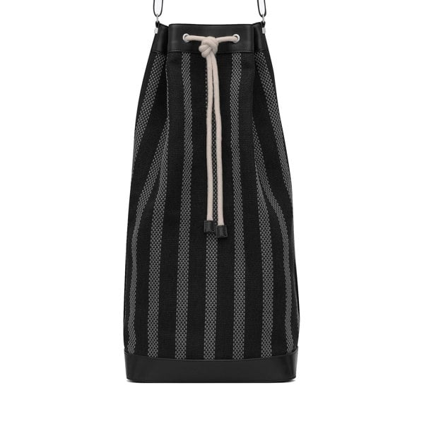 Saint Laurent long bucket bag in black and grey woven canvas