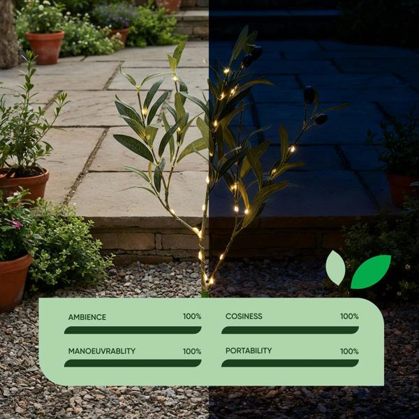 Gardenwize Solar Olive Tree Stake Light – Warm White LED Garden Light