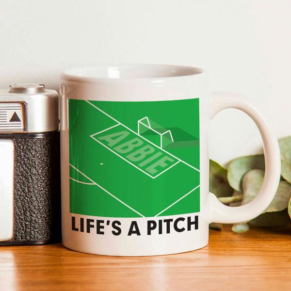 Personalised 'Life's A Pitch' Mug - alternative angle
