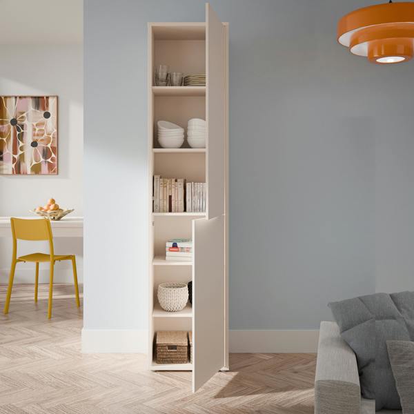 Furniture To Go Alice Springs Narrow Tall Cupboard with 2 Push-to-Open Doors in Sand