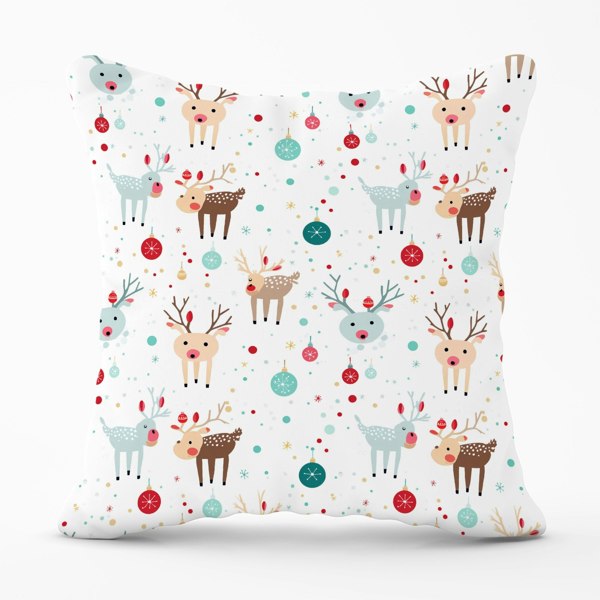 Warren Reed Happy Reindeer With Christmas Lights Cushions