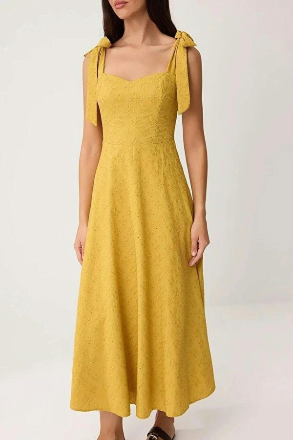 WOVCOR Brode Skater Maxi Woven Dress - Mustard