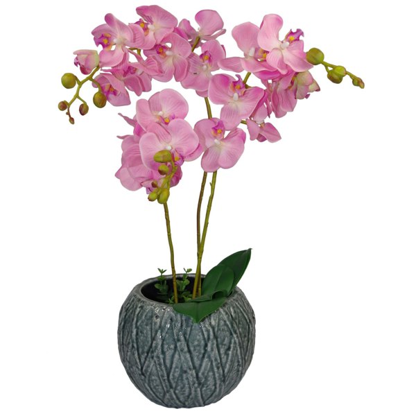 Leaf 60cm Artificial Luxury Orchid -Triple Stem - Pink Realistic Plant