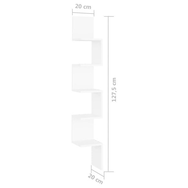 Berkfield Wall Corner Shelf White 20x20x127.5 cm Engineered Wood