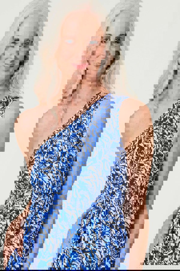 Blue | Printed Asymmetric Midi Sun Dress