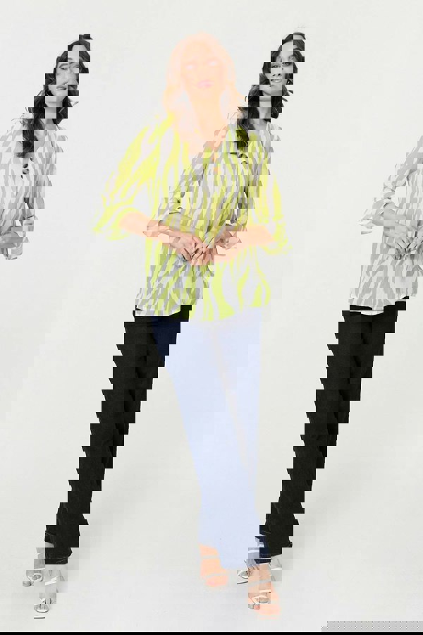 Green | Animal Print 3/4 Flared Sleeve Blouse