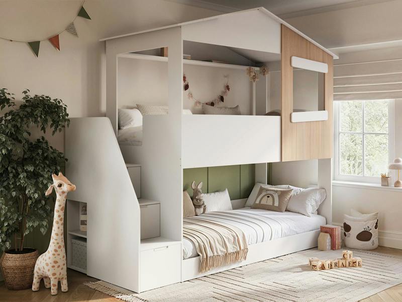 Dreamland House Staircase Bunk Bed Oak