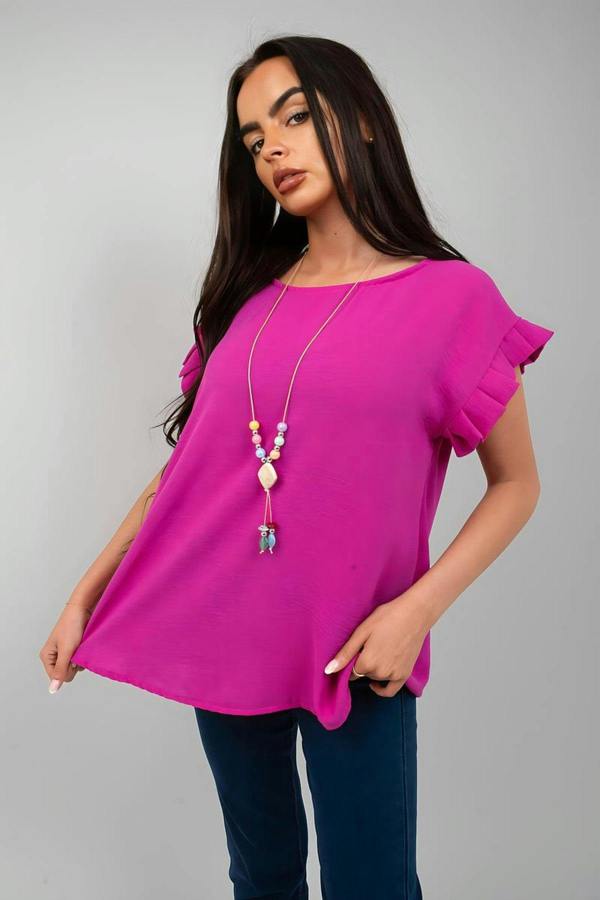 Vera Ruffle Trim Sleeve Top - Magenta
