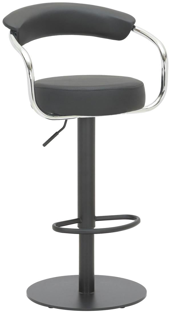 Lamboro Zenith Deluxe Single Kitchen Bar Stool, Matt Black Stem & Footrest, Height Adjustable, Swivel, Faux Leather Seat & Backrest, Black