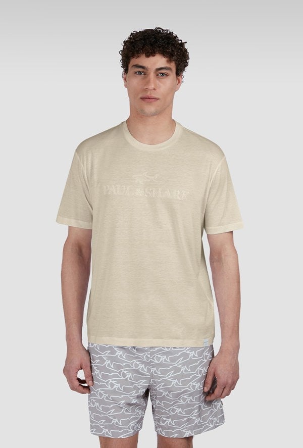 Paul & Shark Men's Embroidered Logo Riviera X-Soft Cotton T-Shirt - Beige