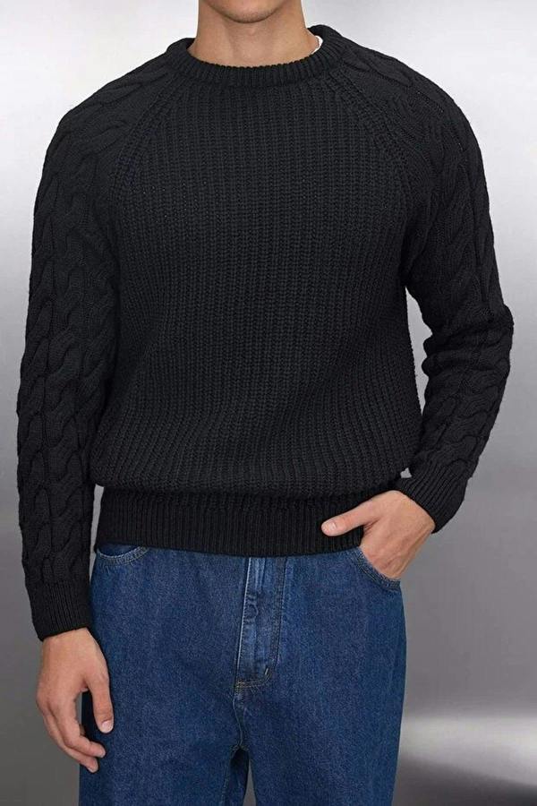 WOVCOR Regular Fit Woolen Crew Neck Knit Men's Sweater with Hair Knitting Detail