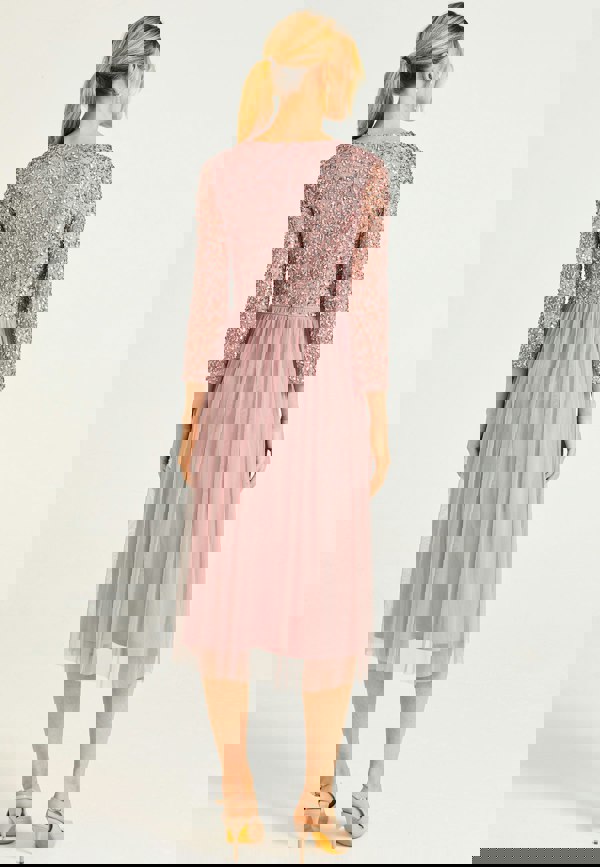 Embellished Sequin Long Sleeve Midi Dress in Lavender - ANGELEYE